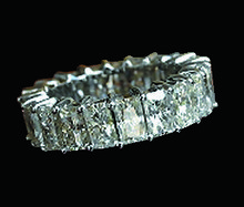 7.35 ct. Radiant cut diamond eternity wedding band gold