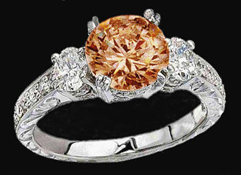 Champagne diamond ring 3 stone diamond ring with accent