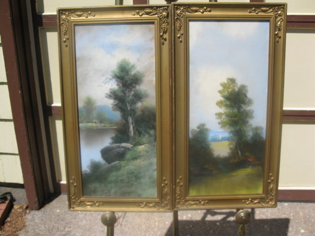 matched pair of antique pastels (signed)