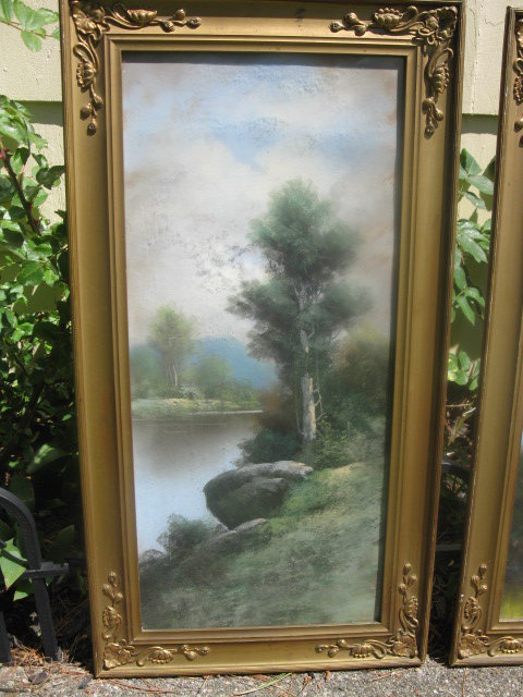 matched pair of antique pastels (signed)