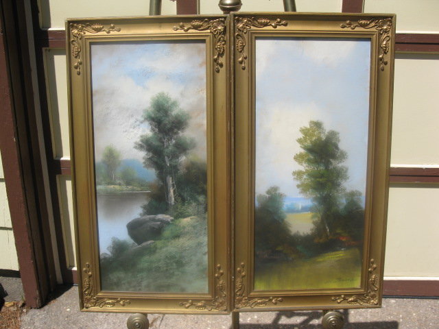 matched pair of antique pastels (signed)