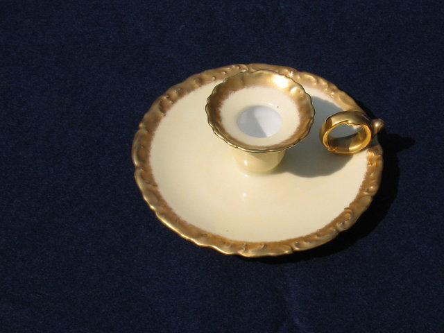T & V LIMOGES HANDLED CANDLEDHOLDER