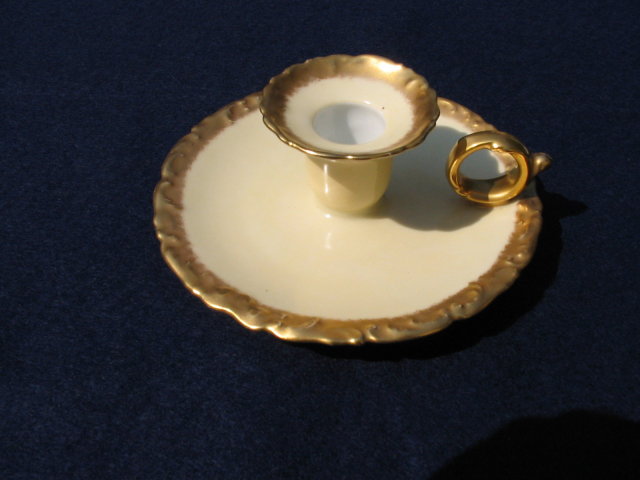 T & V LIMOGES HANDLED CANDLEDHOLDER