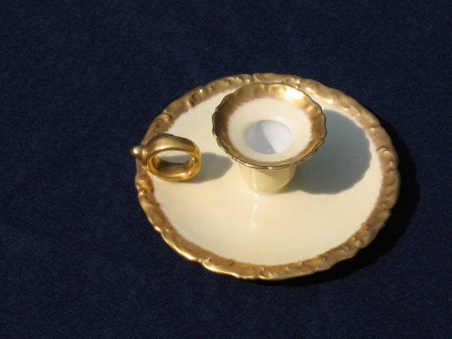 T & V LIMOGES HANDLED CANDLEDHOLDER
