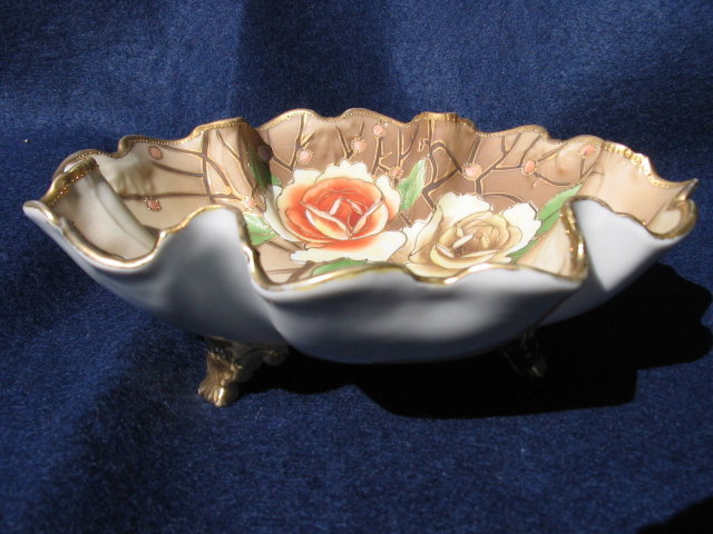 HAND PAINTED NIPPON FOOTED NUT BOWL