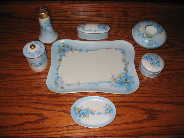 LIMOGES H. PAINTED DRESSER SET