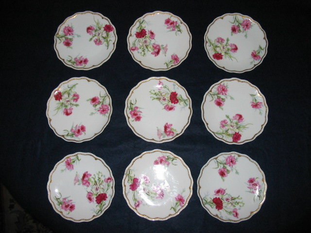 EARLY LIMOGES PINK ROSES ICE CREAM SET