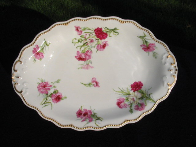 EARLY LIMOGES PINK ROSES ICE CREAM SET