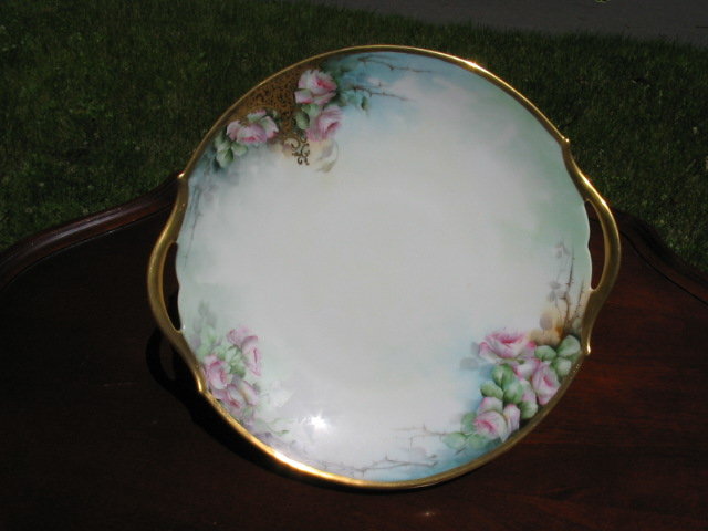 T & V LIMOGES H. PAINTED CAKE PLATE