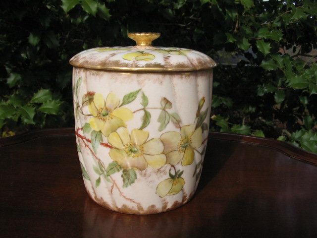EARLY LIMOGES H. PAINTED BISCUIT JAR