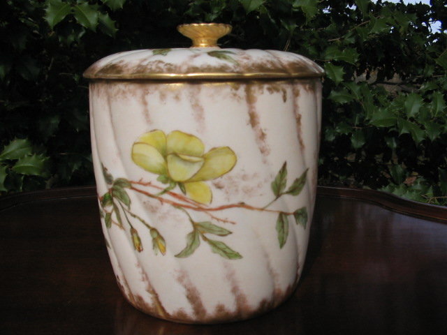 EARLY LIMOGES H. PAINTED BISCUIT JAR