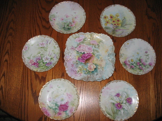 EARLY LIMOGES H. PAINTED. CAKE SET