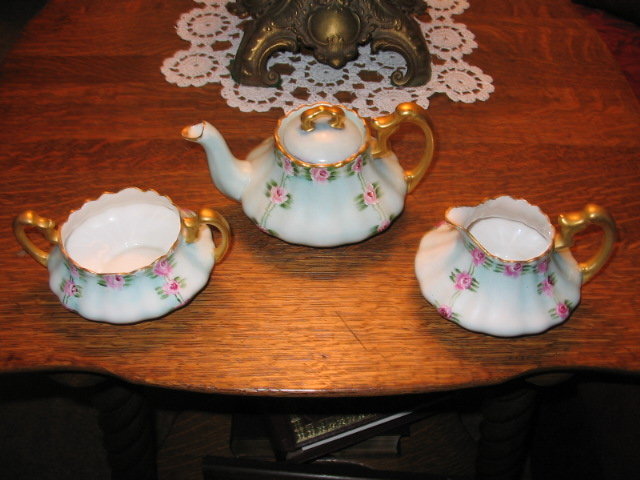 T. & V. LIMOGES H. PAINTED TEA SET