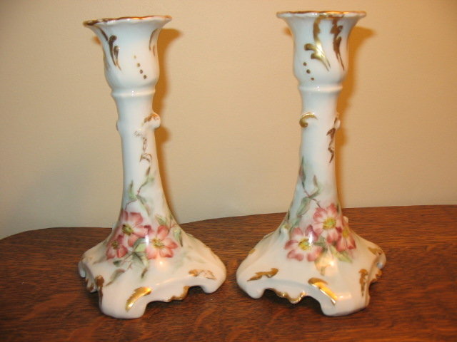 H. PAINTED J.P. LIMOGES CANDLESTICKS