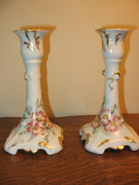 H. PAINTED J.P. LIMOGES CANDLESTICKS