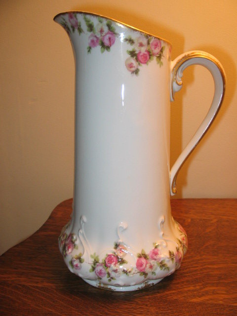 LARGE LIMOGES PITCHER WITH PINK ROSES