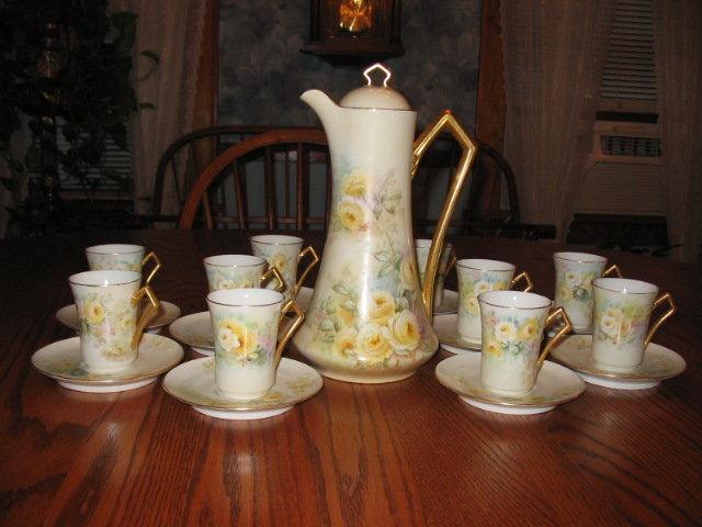 11 PC. H. PAINTED LIMOGES CHOC SET
