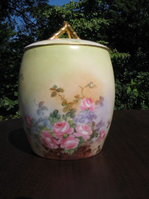 HAND P. T & V LIMOGES BISCUIT JAR