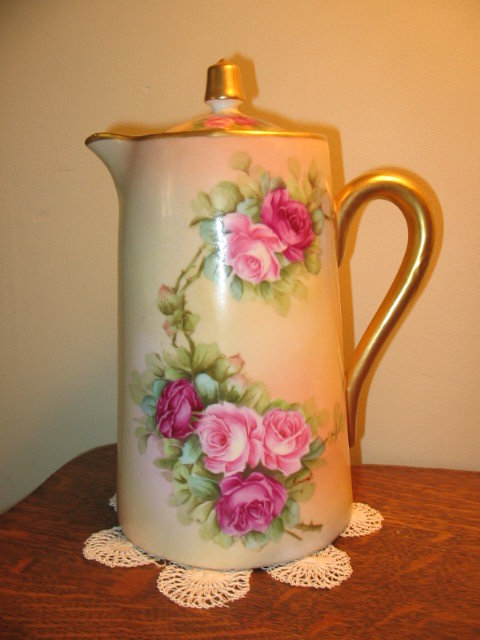 HAND PAINTED LIMOGES CHOC. POT