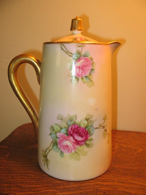 HAND PAINTED LIMOGES CHOC. POT