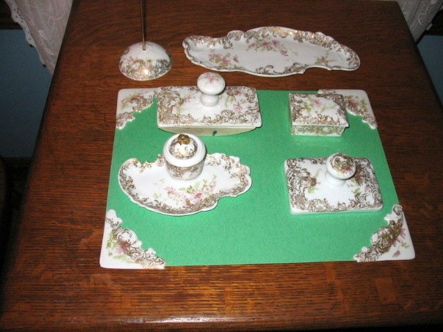 RARE LIMOGES H.PAINTED DESK SET