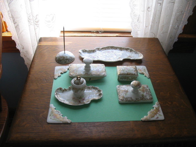 RARE LIMOGES H.PAINTED DESK SET