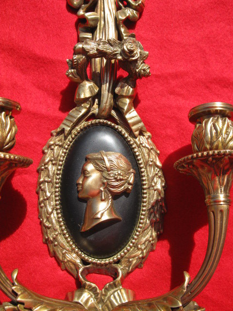 PAIR OF HEAVY BRONZE WALL SCONCES