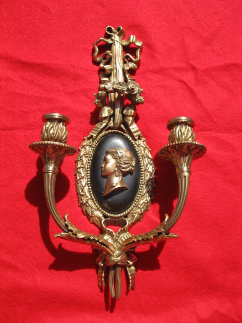 PAIR OF HEAVY BRONZE WALL SCONCES