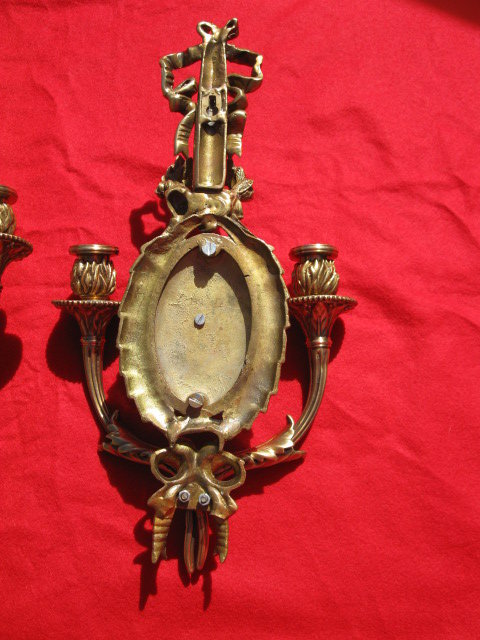 PAIR OF HEAVY BRONZE WALL SCONCES