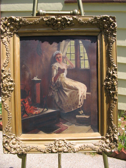 O/C VICTORIAN GIRL BY KITCHEN FIRE