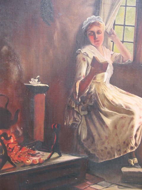 O/C VICTORIAN GIRL BY KITCHEN FIRE
