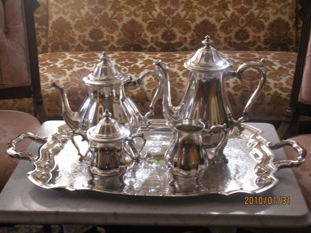 international silverplate tea set with tray