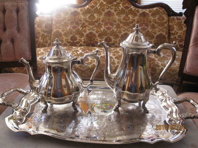 international silverplate tea set with tray
