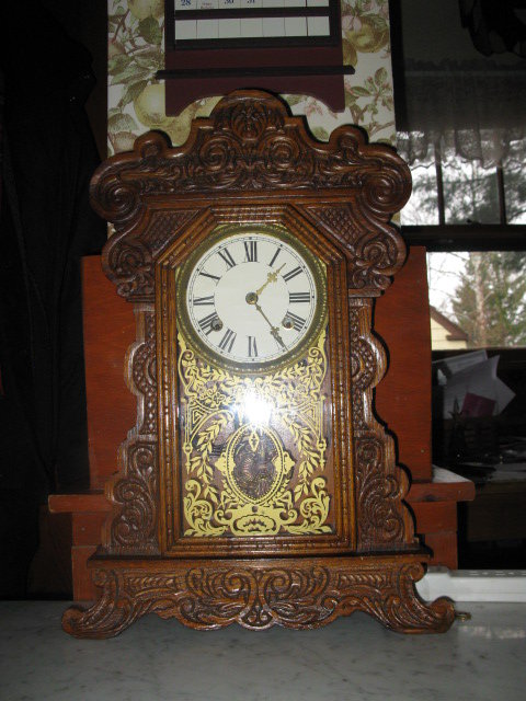 antique waterbury oak shelf clock