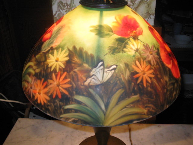antique reverse painted lamp