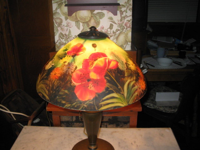 antique reverse painted lamp