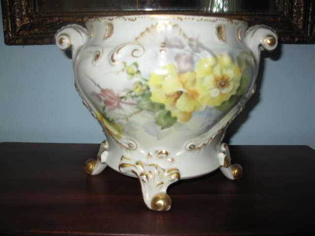 large hand painted limoges jardinaire/hanging planter