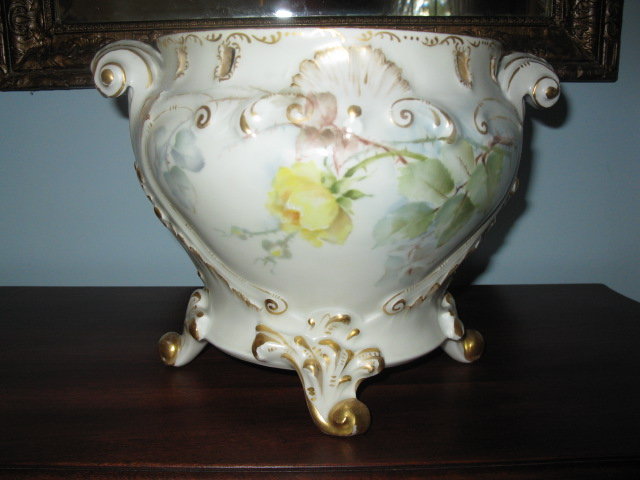 large hand painted limoges jardinaire/hanging planter