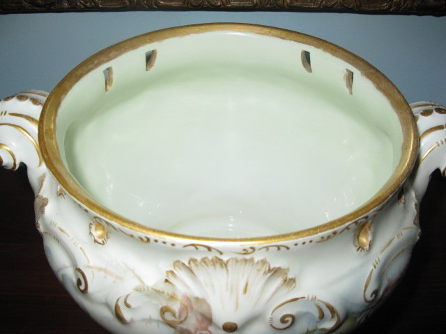 large hand painted limoges jardinaire/hanging planter
