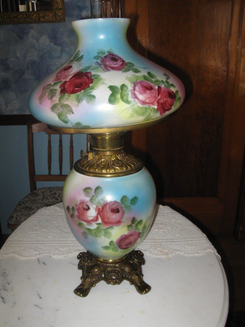 Antique Fostoria roses gone with the wind lamp
