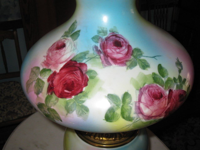 Antique Fostoria roses gone with the wind lamp