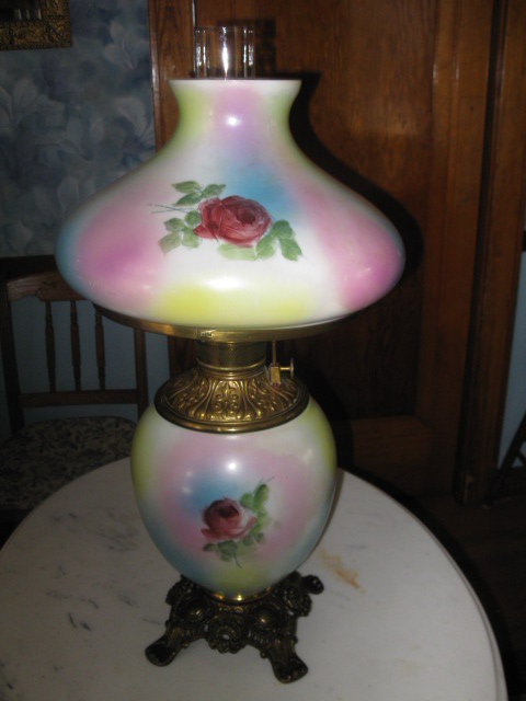 Antique Fostoria roses gone with the wind lamp