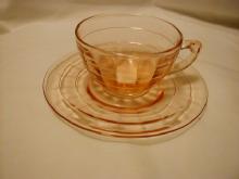 Hocking Block Optic Pink cup and saucer