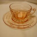 Hocking Block Optic Pink cup and saucer
