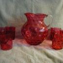 Fenton Ruby Overlay Thumbprint water set with 6 tumblers