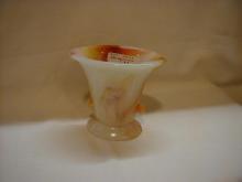 Akro Agate orange and white vase with embossed flowers