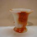 Akro Agate orange and white vase with embossed flowers
