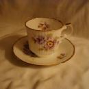 Queen's cup and saucer, lavendar and blue flowers