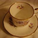 Queen's cup and saucer, lavendar and blue flowers