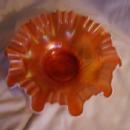 Dugan Single Flower Peach opalescent crimped, fluted 9